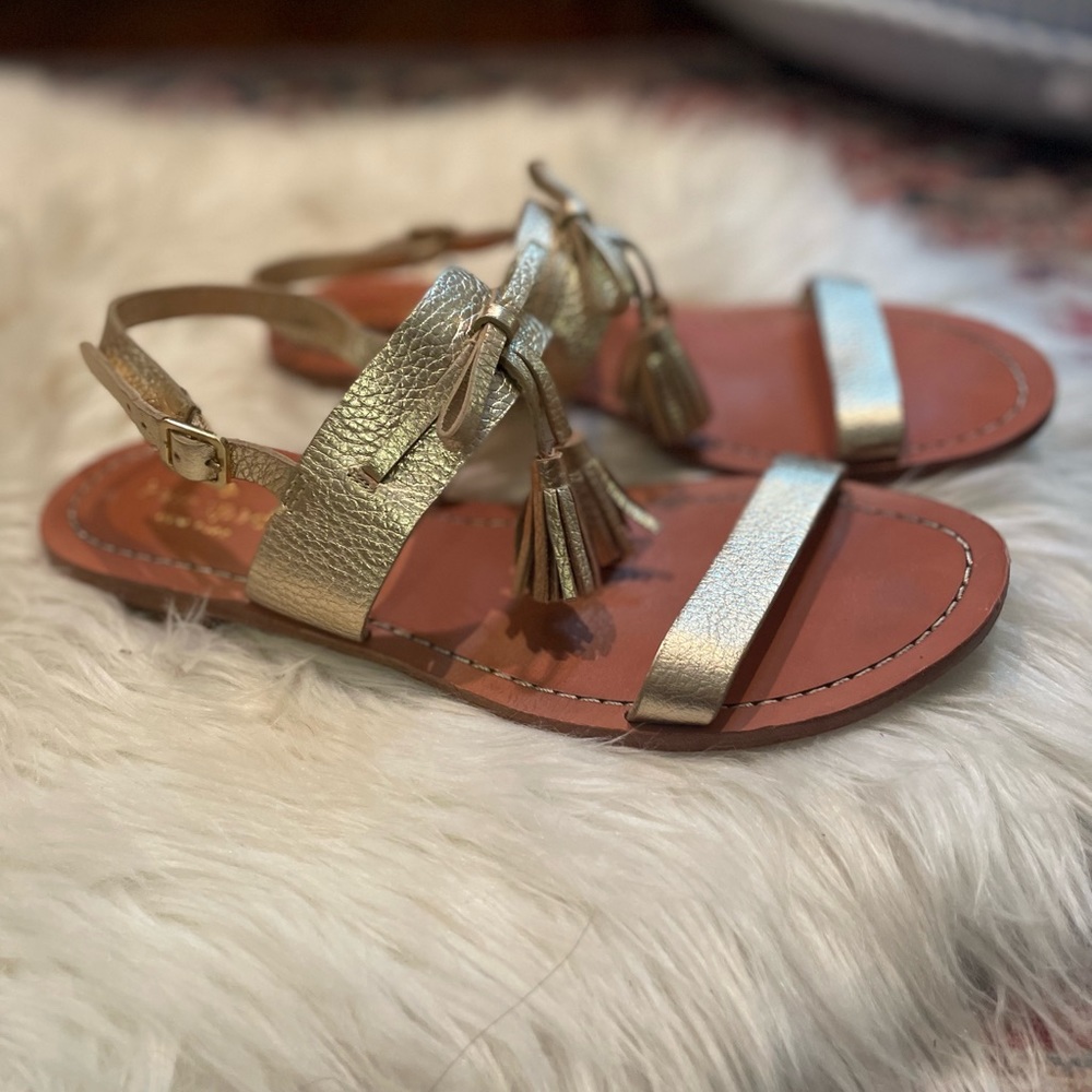Kate Spade gold leather tassel sandals. Size 8.